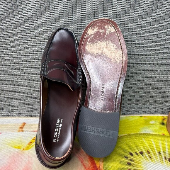 Florsheim Mens Size 11D Burgundy Leather Berkley Slip-On Penny Loafers - Picture 7 of 10